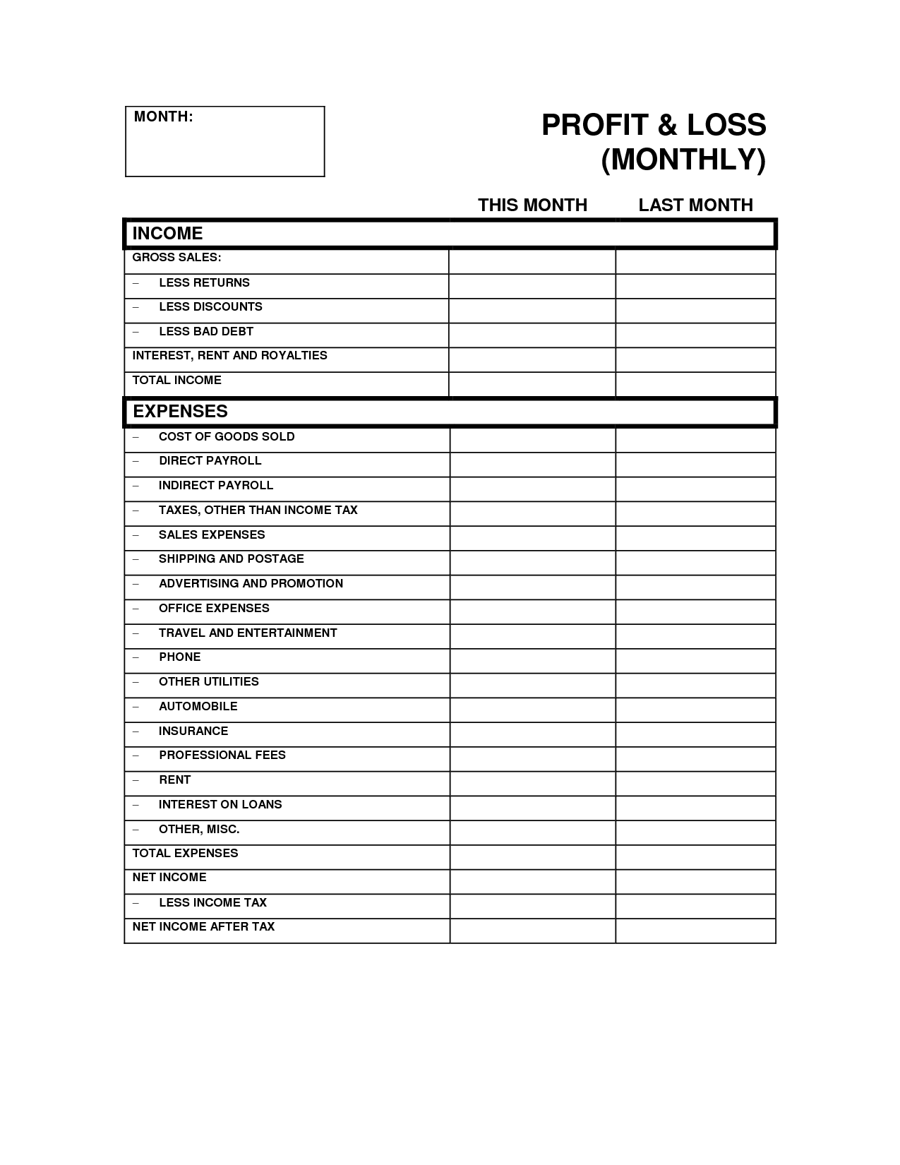 12 Best Images Of Personal Profit And Loss Worksheet 