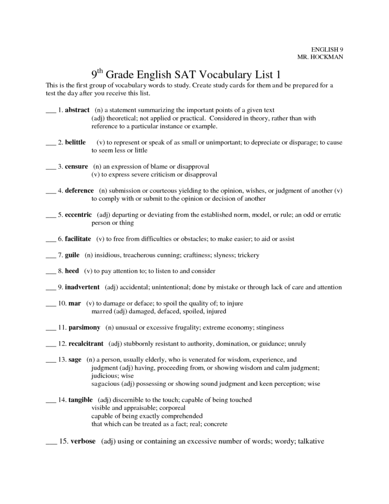 17 Best Images Of 9th Grade Worksheets Spelling Words