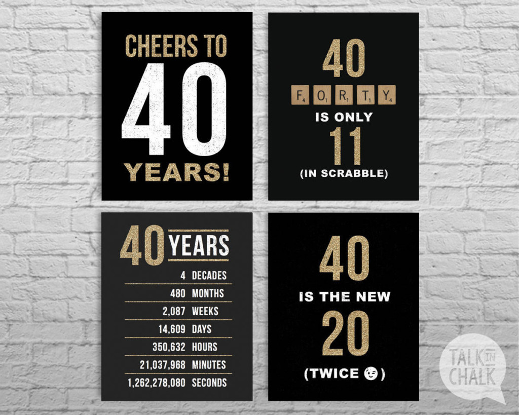 40th Birthday Black And Gold Glitter PRINTABLE Signs 40th