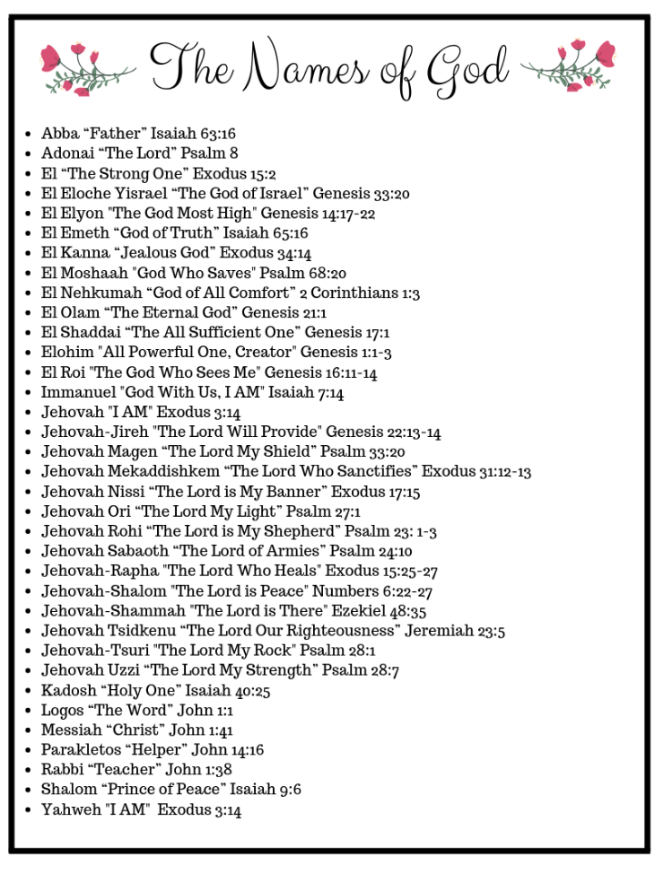 47 Names Of God Plus Get A Free Printable Names Of God 