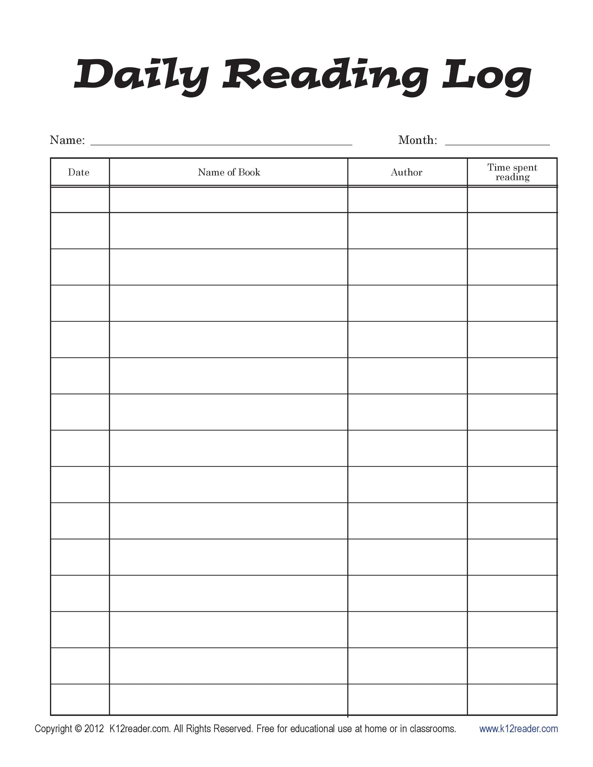 47 Printable Reading Log Templates For Kids Middle School 