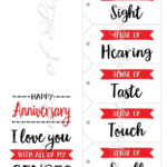 5 Senses Gift Tags Anniversary Card Instant Download