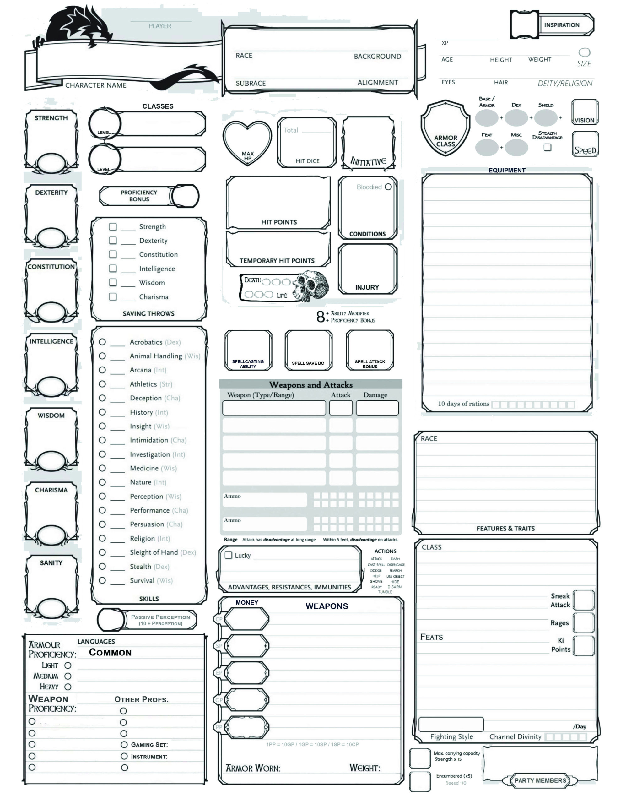 5e Modified Character Sheet Dnd Character Sheet 