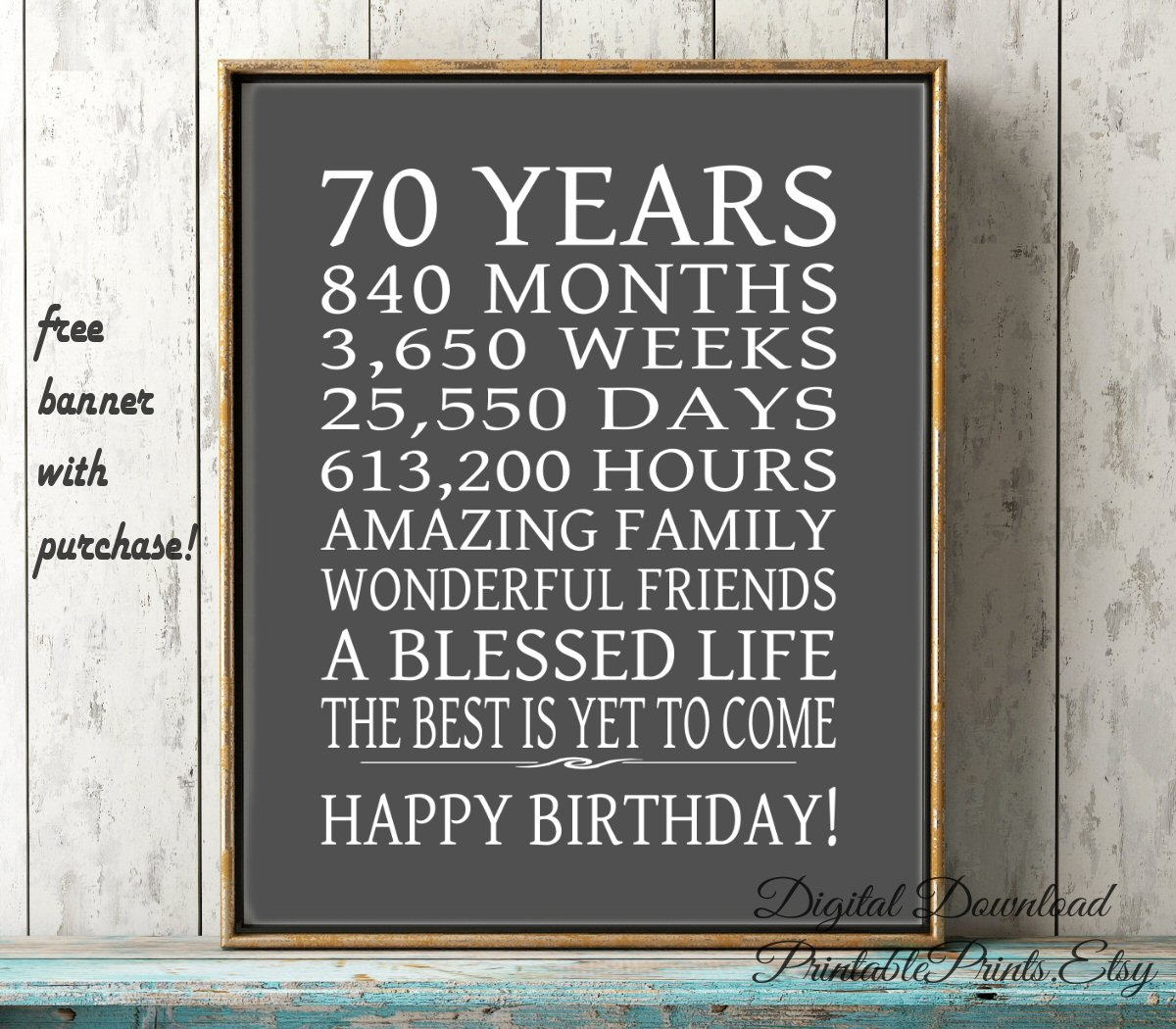 70th Birthday Sign Dad Gift FREE PRINTABLE 70 Year Birthday