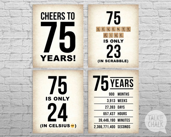 75th Birthday PRINTABLE Posters 75th Birthday Sign Pack Etsy