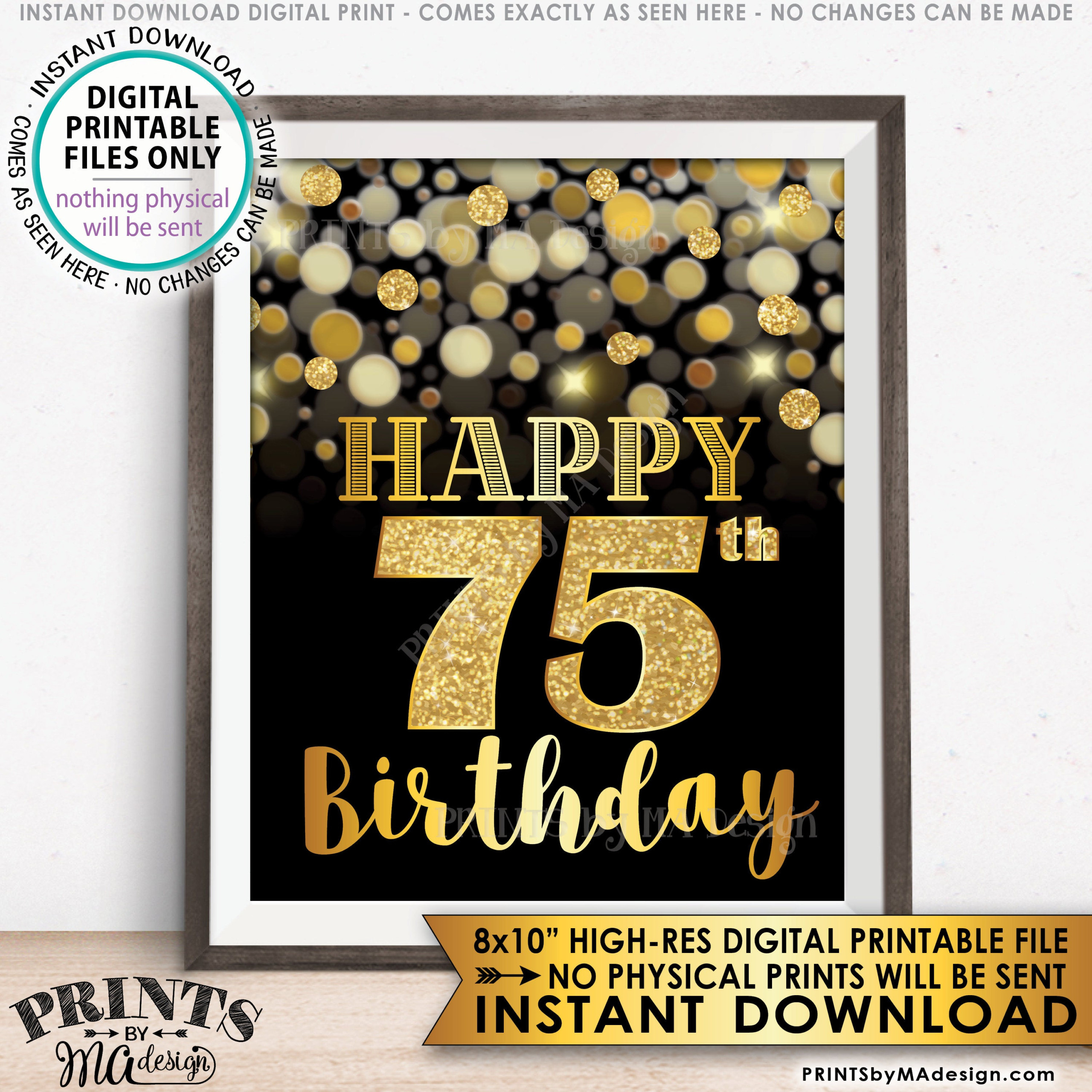 75th Birthday Sign Happy Birthday 75 Golden Birthday Card 