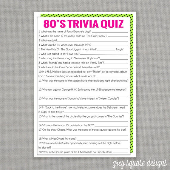 80 S Trivia Quiz Game Etsy