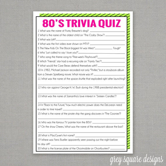 80 s Trivia Quiz Game Etsy