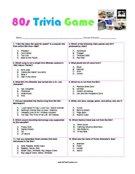 80s Trivia Game Free Printable AllFreePrintable