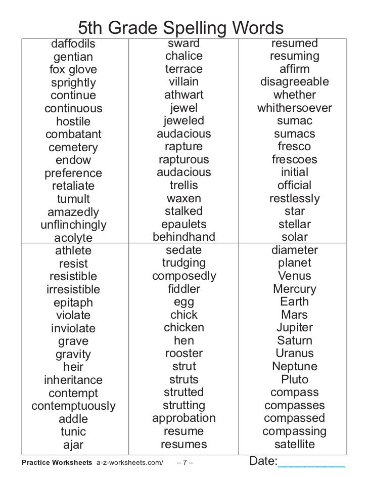 8th Grade Sight Words List 5th Grade Spelling words list 