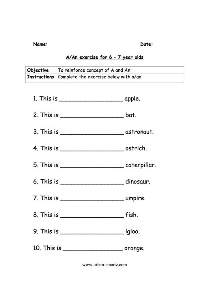 A An Worksheet Eng 6 And 7 Yr Olds