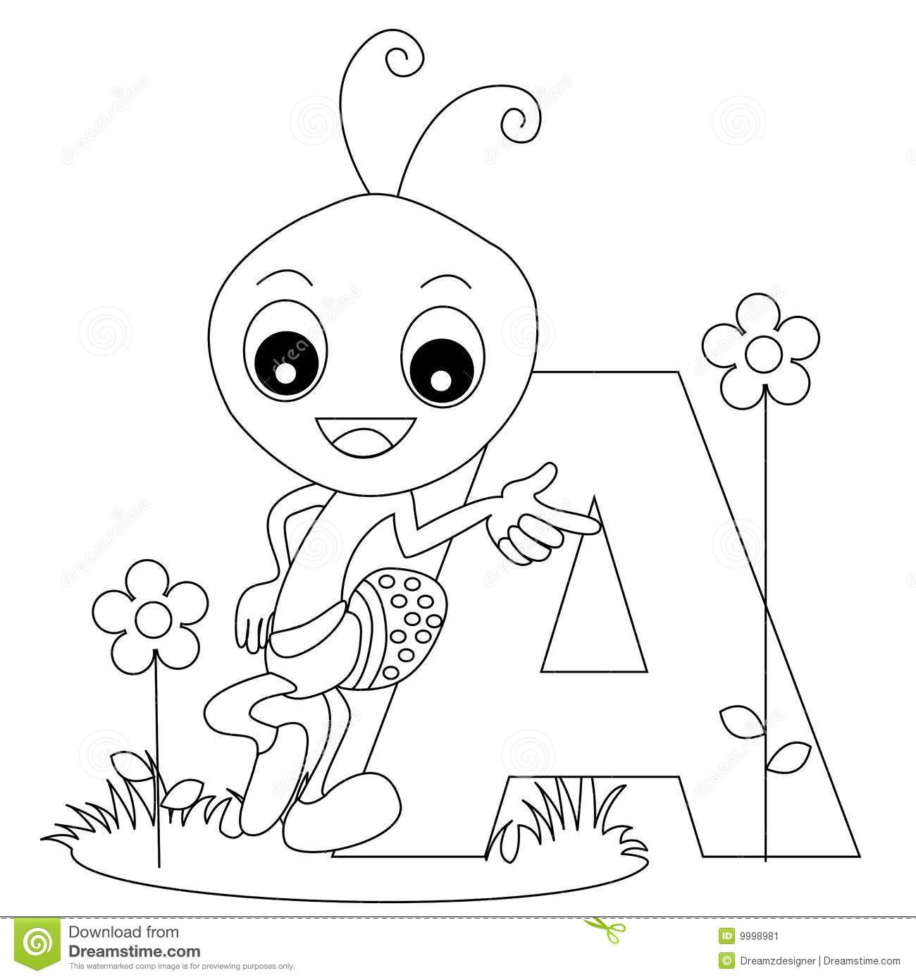 Animal Alphabet A Coloring Page Stock Vector 