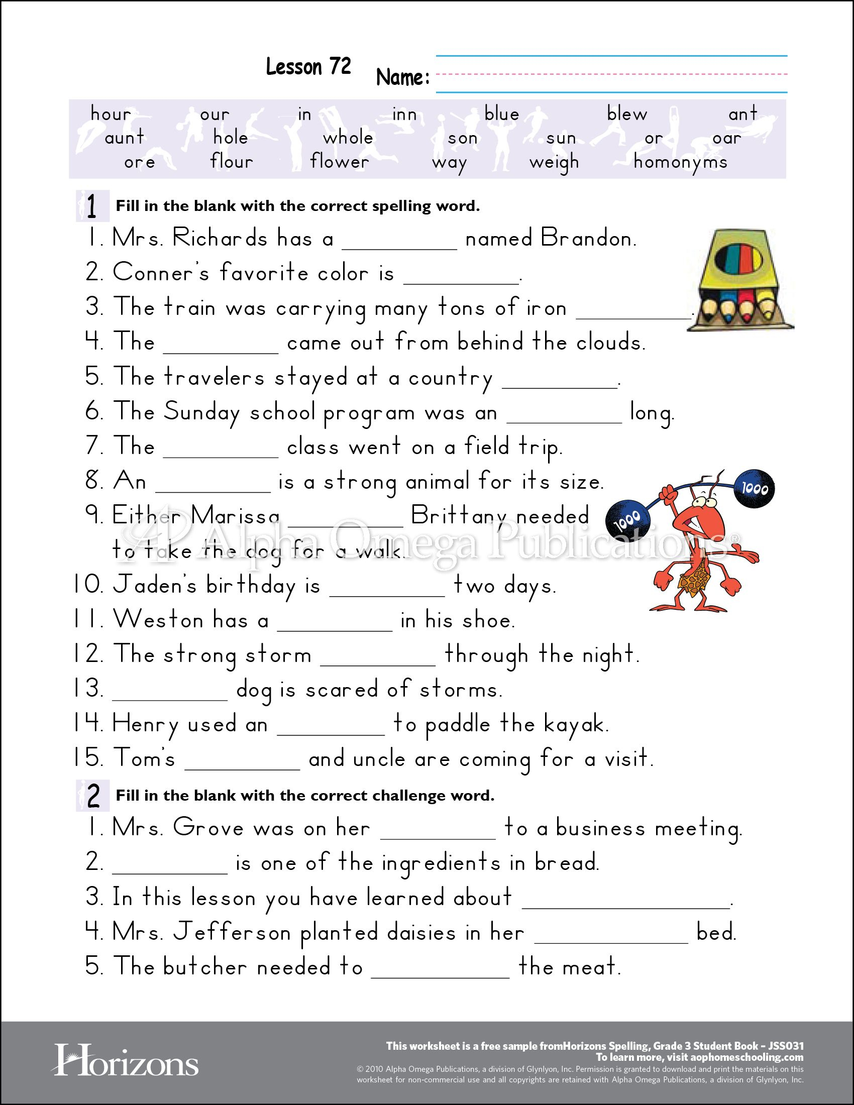 AOP Horizons Free Printable Worksheet Sample Page Download 