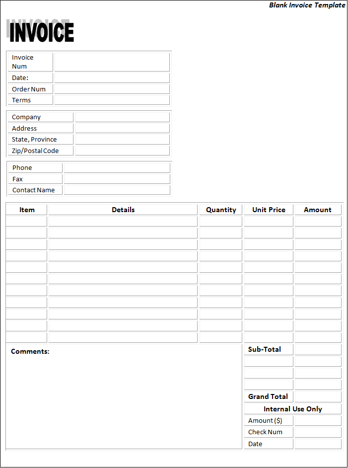 Blank Invoice Template Free Printable Word Templates 