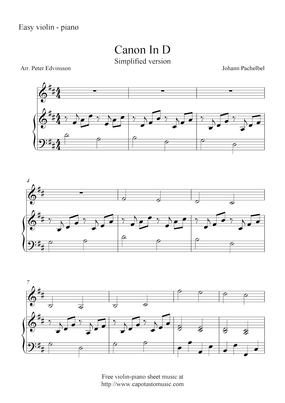Canon In D Simplified Version Free Violin And Piano