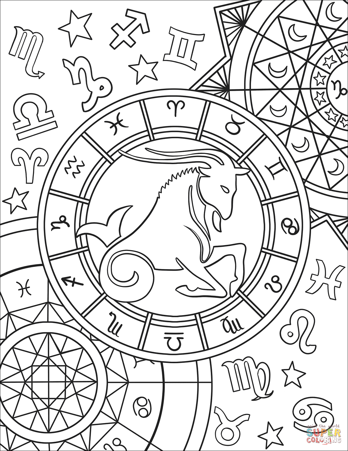 Capricorn Zodiac Sign Coloring Page Free Printable 