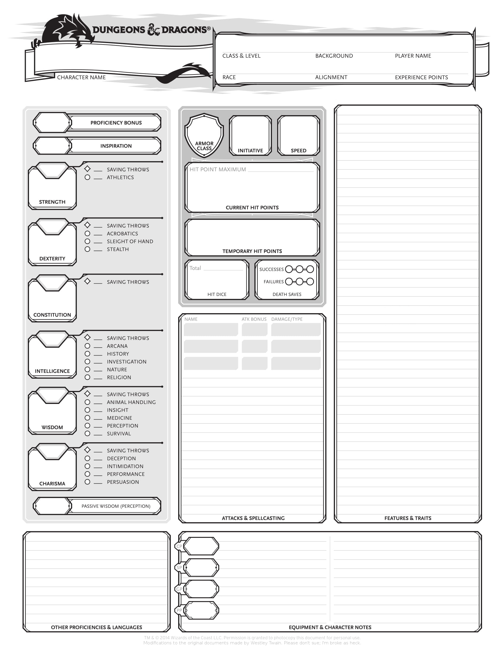Dnd 5e Printable Character Sheet That Are Persnickety 