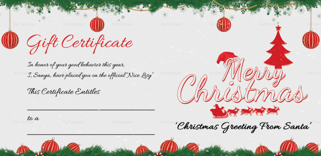 Editable Christmas Gift Certificate Template Free