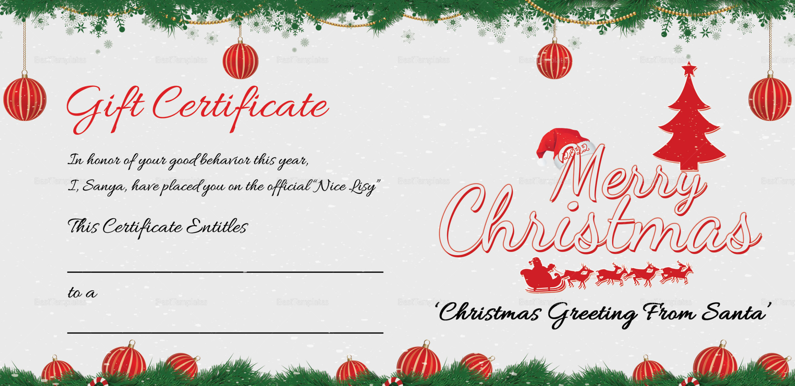 Editable Christmas Gift Certificate Template Free 