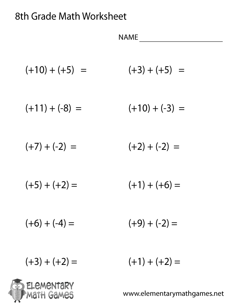 Eighth Grade Addition Worksheet