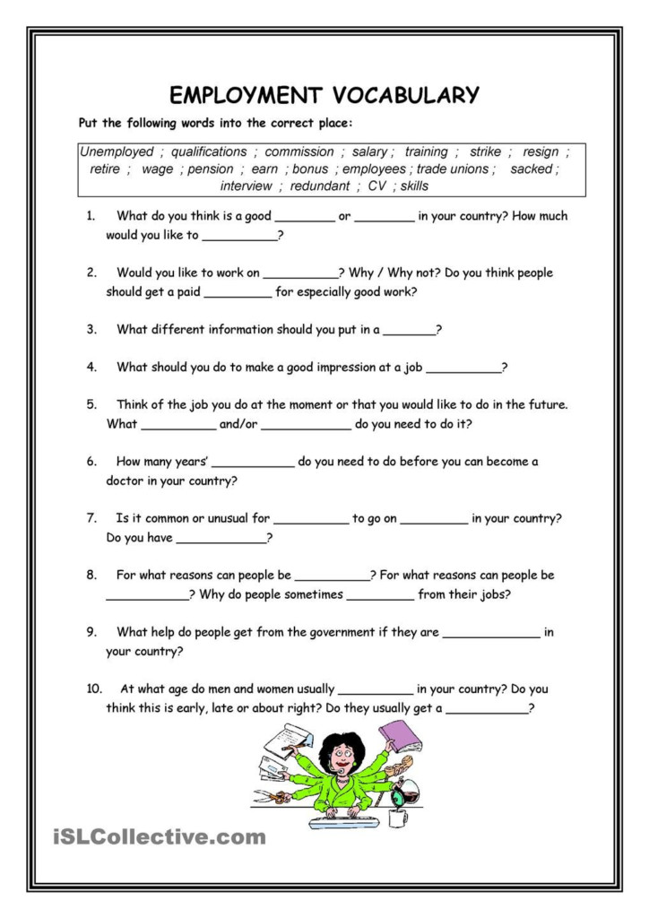 Employment Vocabulary Vocabulary Worksheets Job