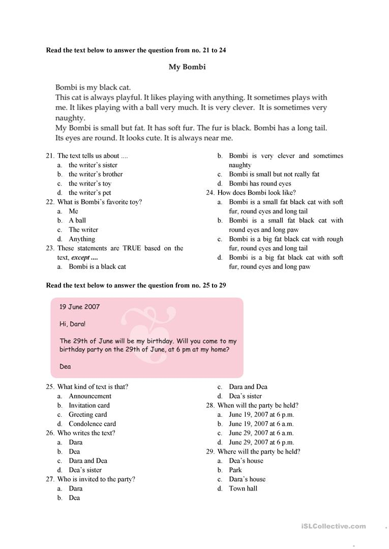 English Test For Grade 7 Worksheet Free ESL Printable 