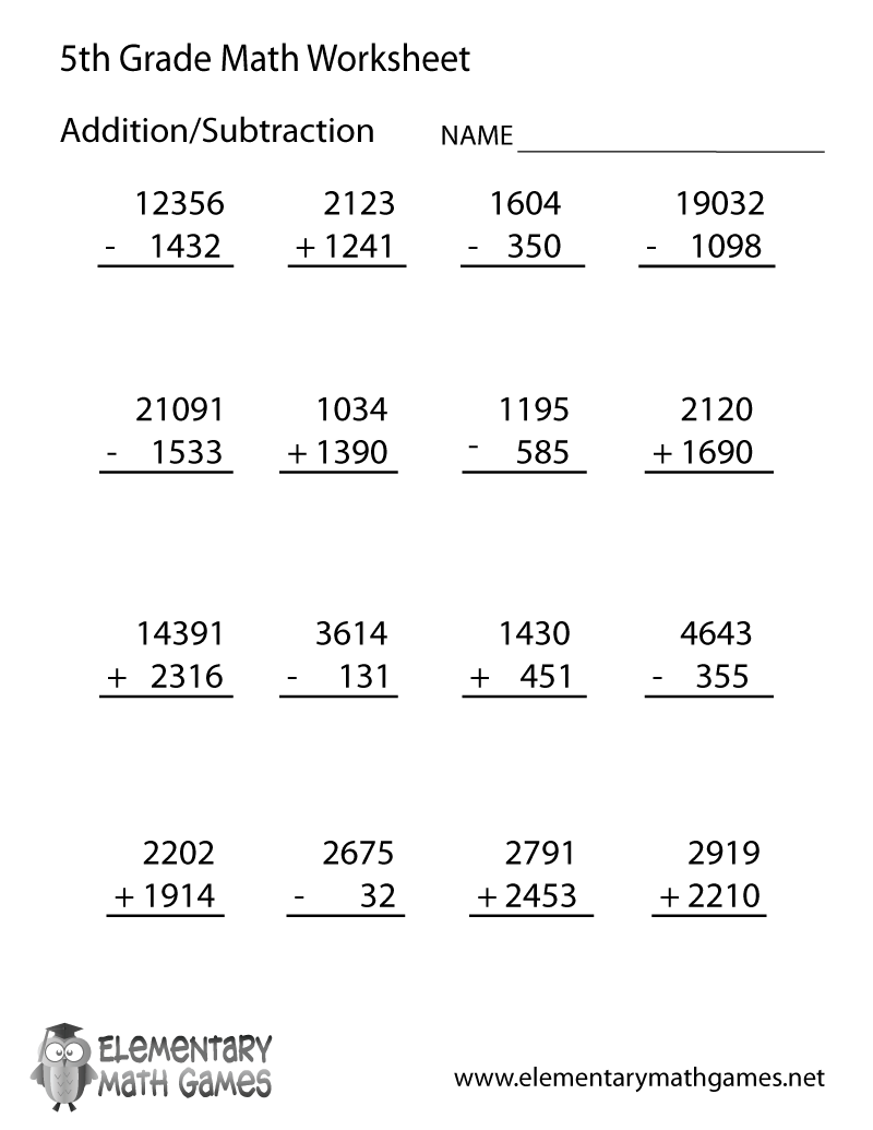 Fifth Grade Arithmetic Worksheet