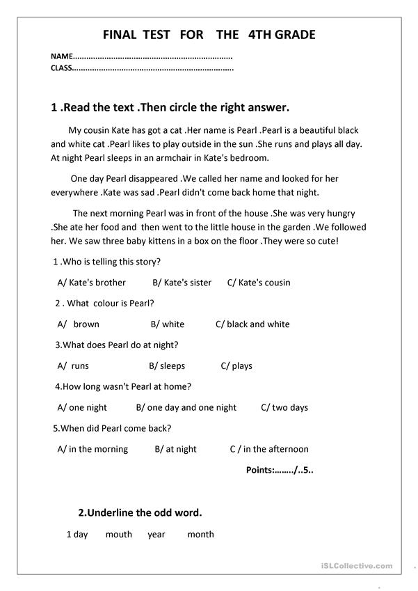 Final Test For The 4th Grade Worksheet Free ESL 