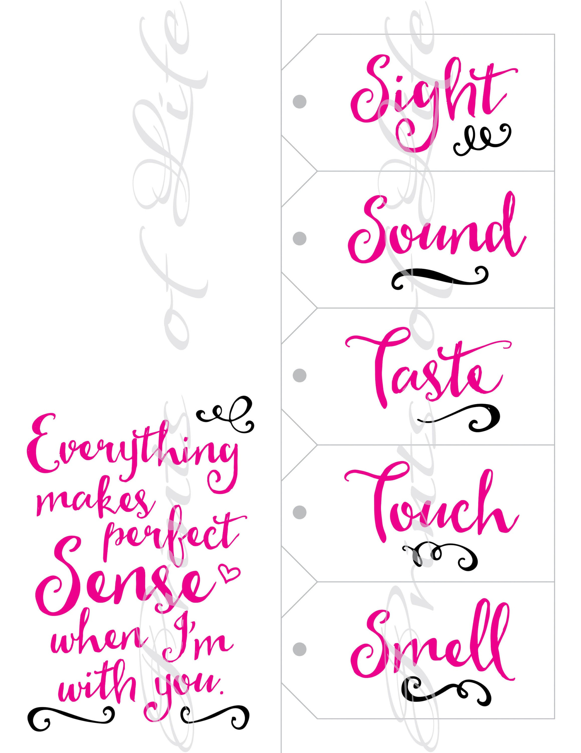Five Senses Gift Tags Card 5 Senses Instant Download 