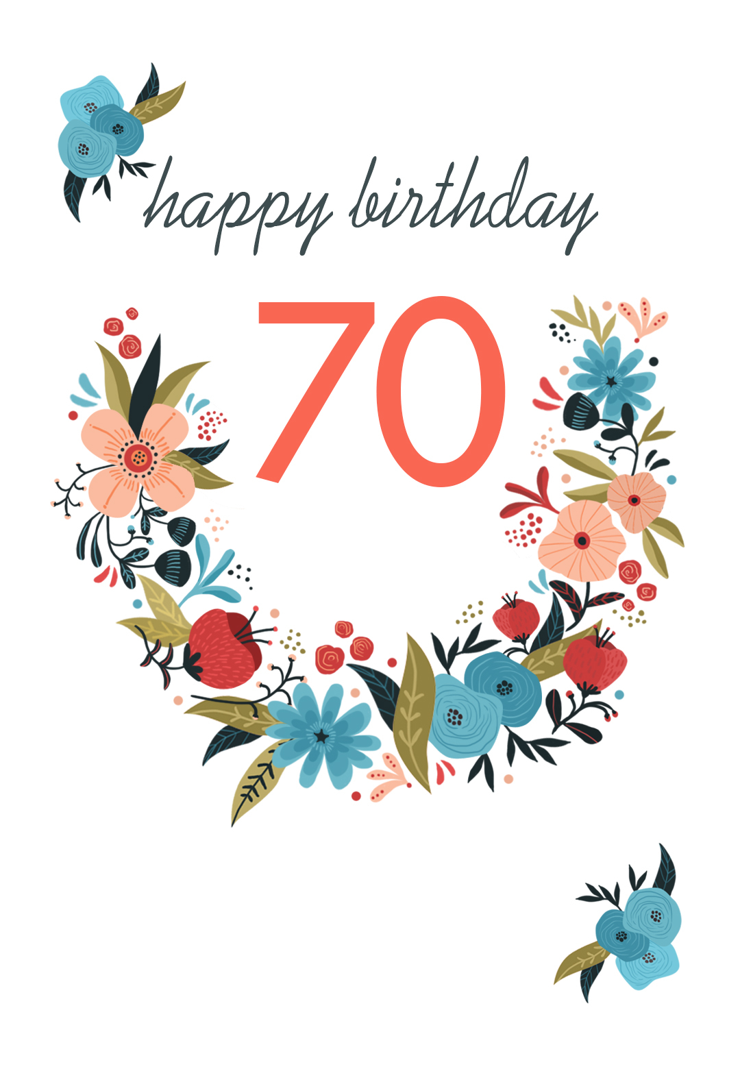 Floral 70 Free Birthday Card Greetings Island