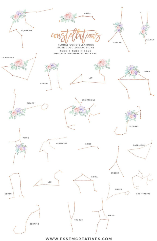 Floral Zodiac Sign Constellation Clipart Astrology Print