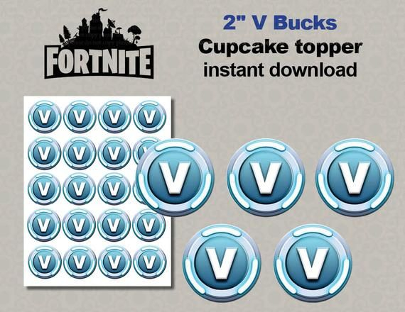 Fortnite V Bucks Cupcake Toppers Printable Digital 