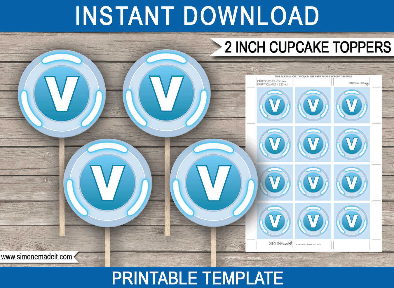 Fortnite V Bucks Cupcake Toppers Template Fortnite 