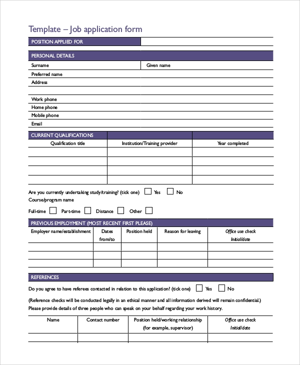 FREE 10 Sample Printable Job Application Forms In PDF 