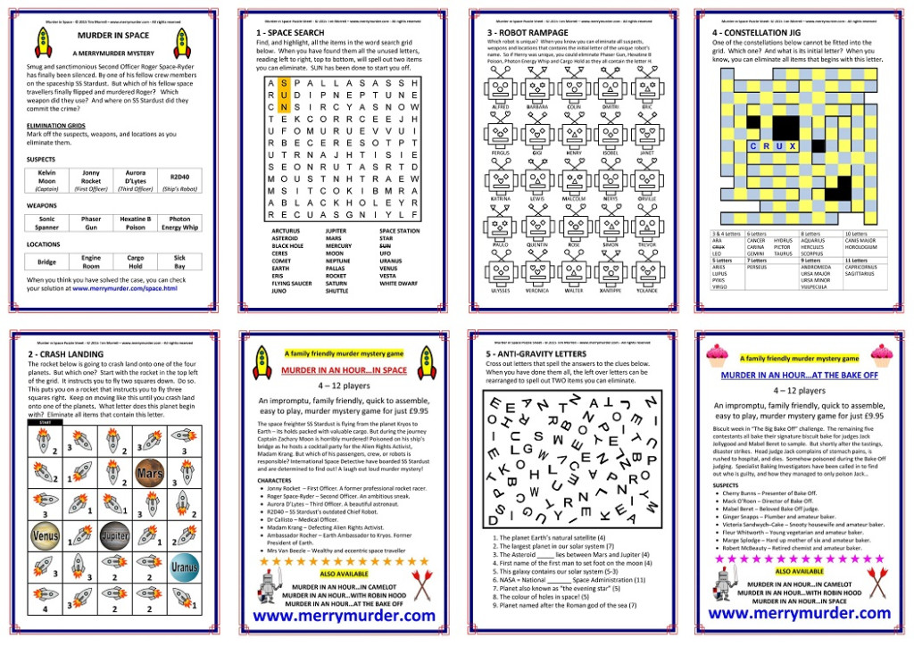 Free Downloadable Murder Mystery Puzzle Sheets