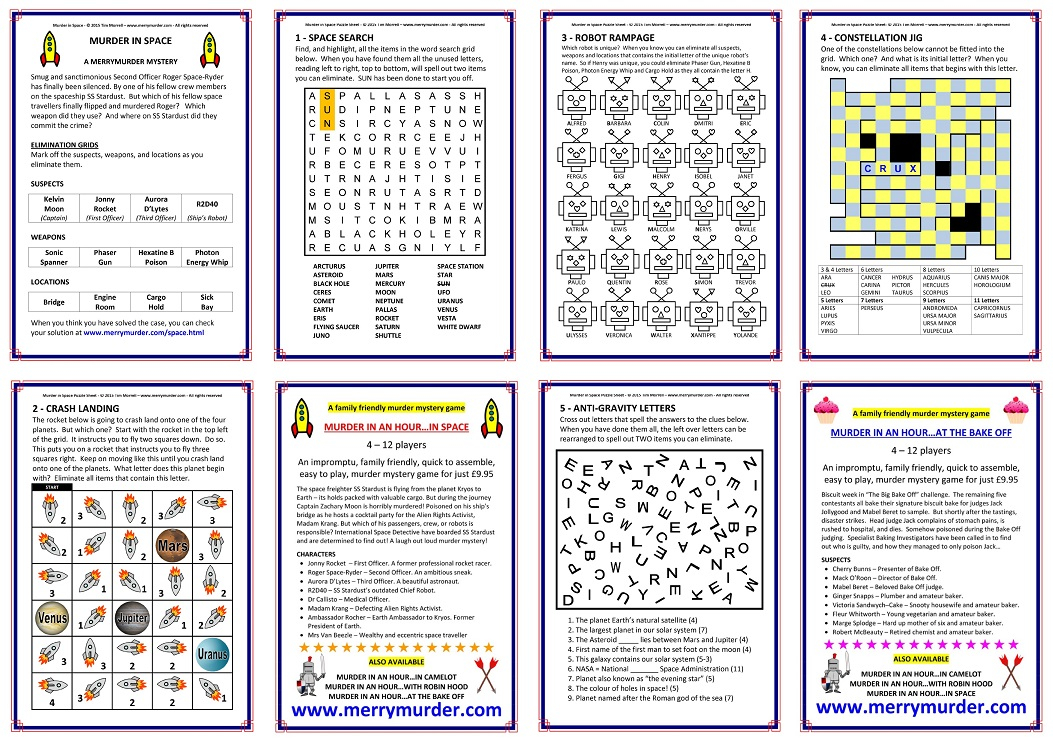 Free Downloadable Murder Mystery Puzzle Sheets 