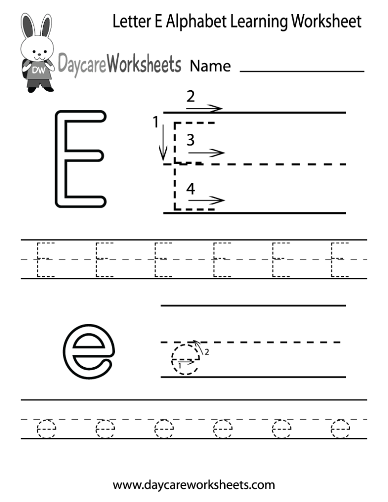 Free Letter E Alphabet Learning Worksheet For Preschool