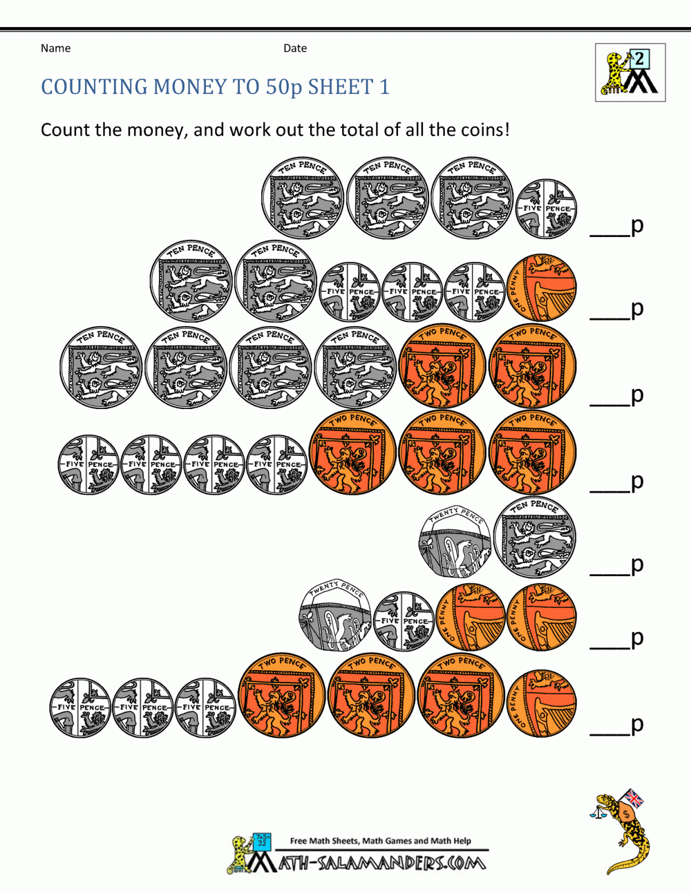 Free Money Worksheets UK Coins