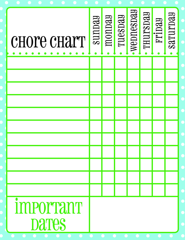 Free Printable Chore Charts For Kids Printable Chore 