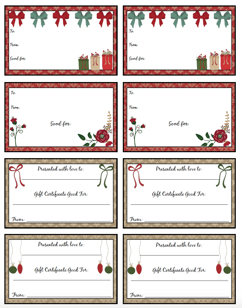 FREE Printable Christmas Gift Certificates 7 Designs 