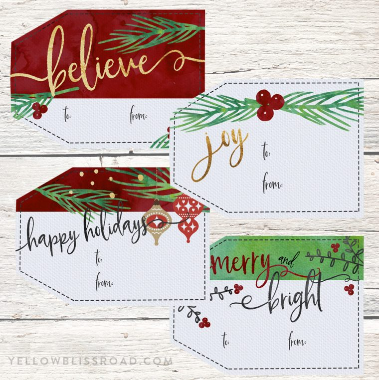 Free Printable Christmas Gift Tags With Watercolor Elements