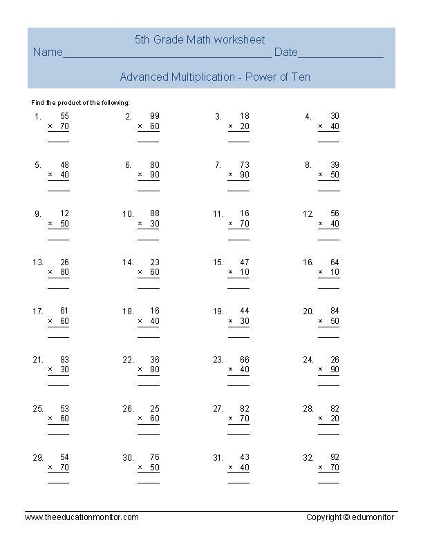 Free Printable Fifth Grade Math Worksheets For Printable 