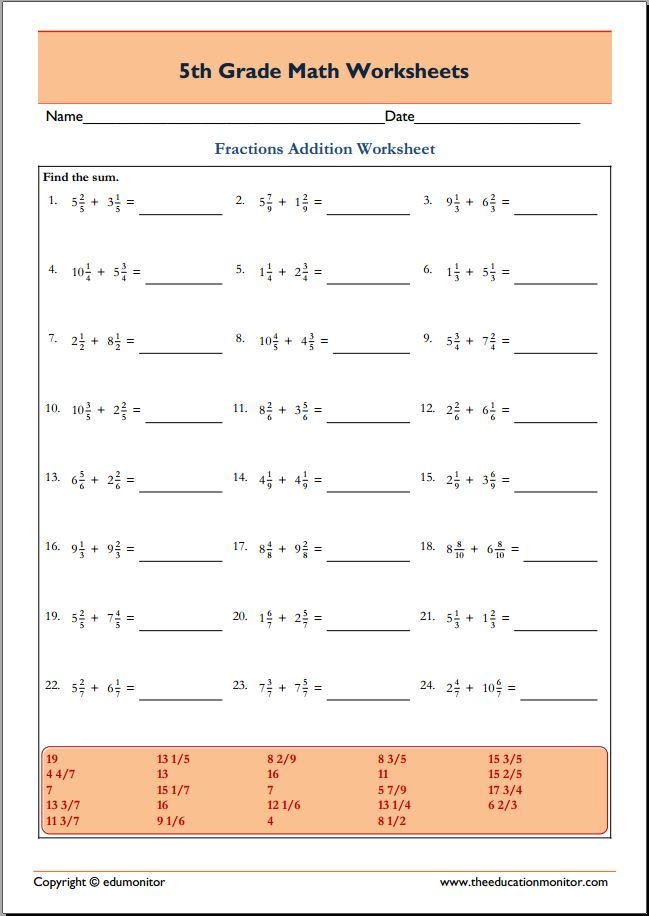 Free Printable Grade 5 Math Worksheets Archives EduMonitor