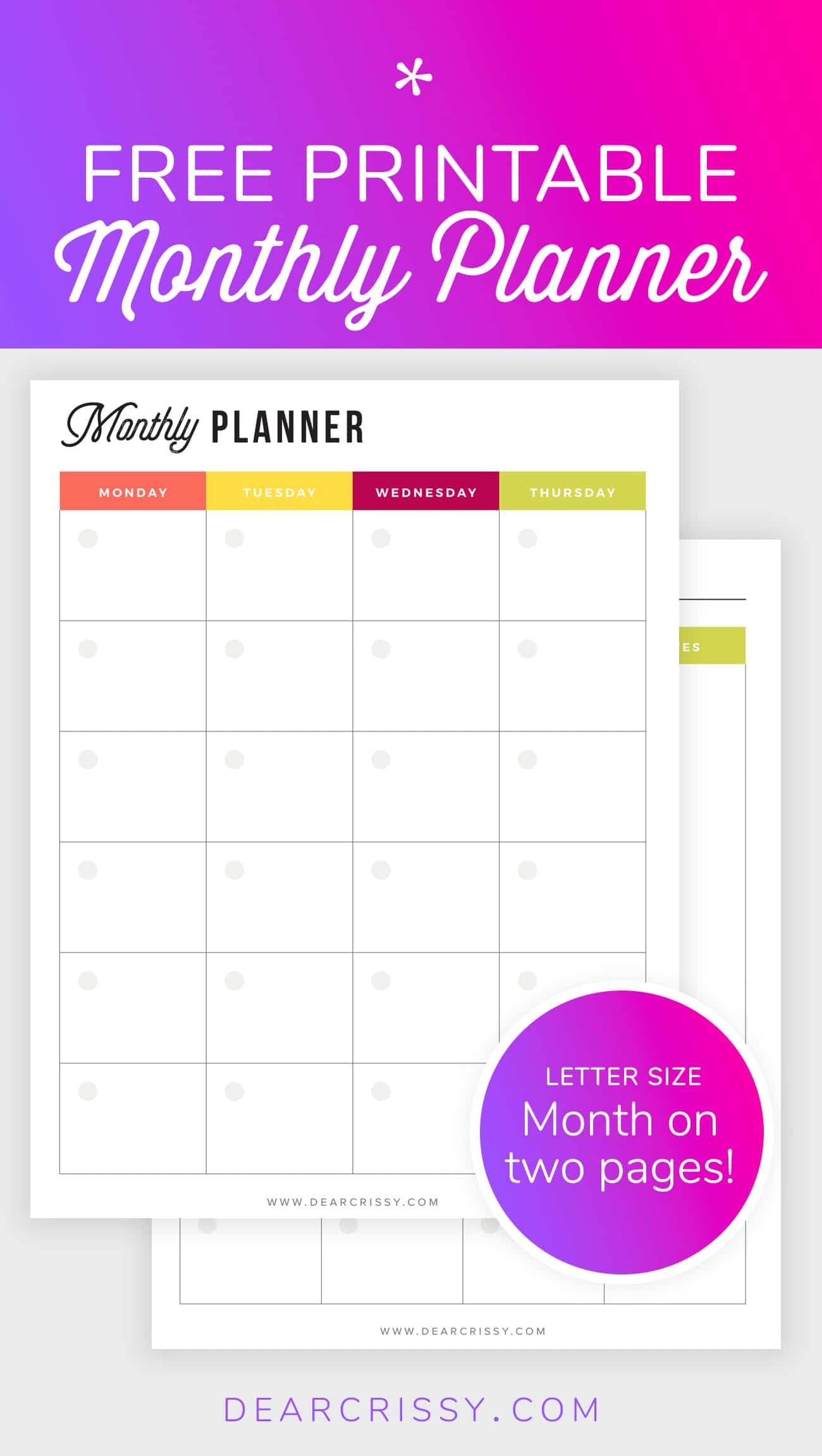 Free Printable Monthly Planner MO2P Letter Size Planner