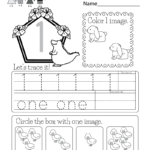 Free Printable Number One Worksheet For Kindergarten