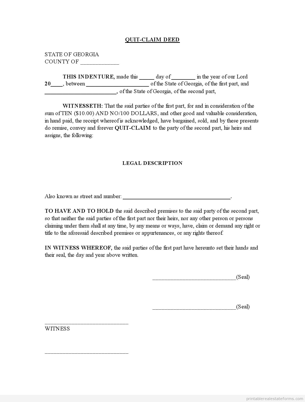 FREE PRINTABLE QUIT CLAIM DEED EDITABLE WORD 