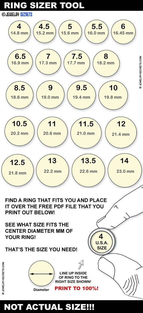 FREE PRINTABLE RING FINGER SIZE CHART Jewelry Secrets