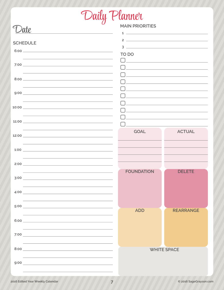 Free Printable Worksheet Daily Planner For 2016 Sage