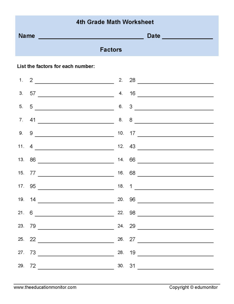 Free Printable Worksheets For 4th Grade
