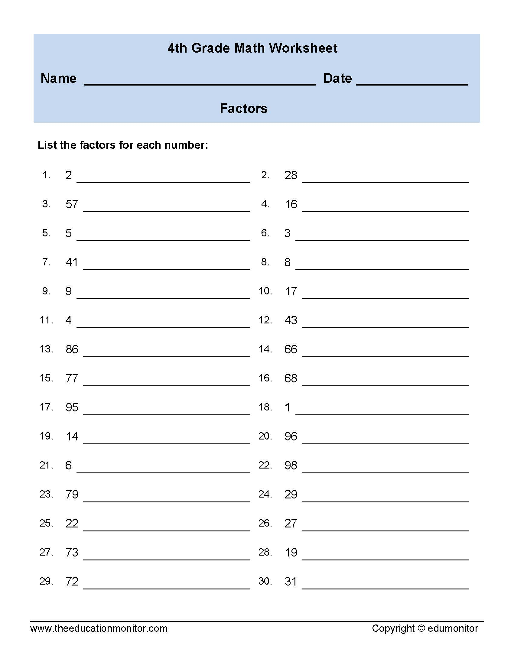 Free Printable Worksheets For 4th Grade